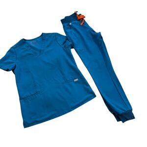 FIGS Scrub Set Women Blue Medical Uniform Catarina Top Zamora Pant Jogger XS